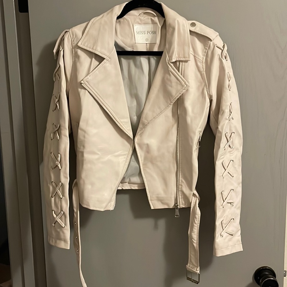 Off white fake leather zip up jacket size small